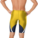 Speedo Edge Splice Jammer Swimsuit - A yellow swimsuit with a white stripe on the side and a navy blue patterned design at the bottom.