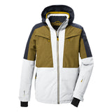 Killtec KSW 407 Insulated Jacket 2025 - A tan and white jacket with a hood, featuring two zippered pockets on either side of the chest.