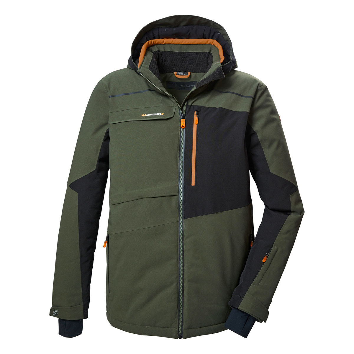 Killtec KSW 71 Insulated Jacket - A dark green jacket with a black stripe across the chest and two zippered pockets on either side of the waist.