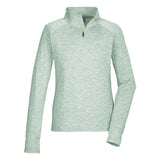 Killtec Women's KSW 320 Long Sleeve 1/4 Zip Top - A heathered green long-sleeved top with a quarter zip fastener and a small black zipper pull.