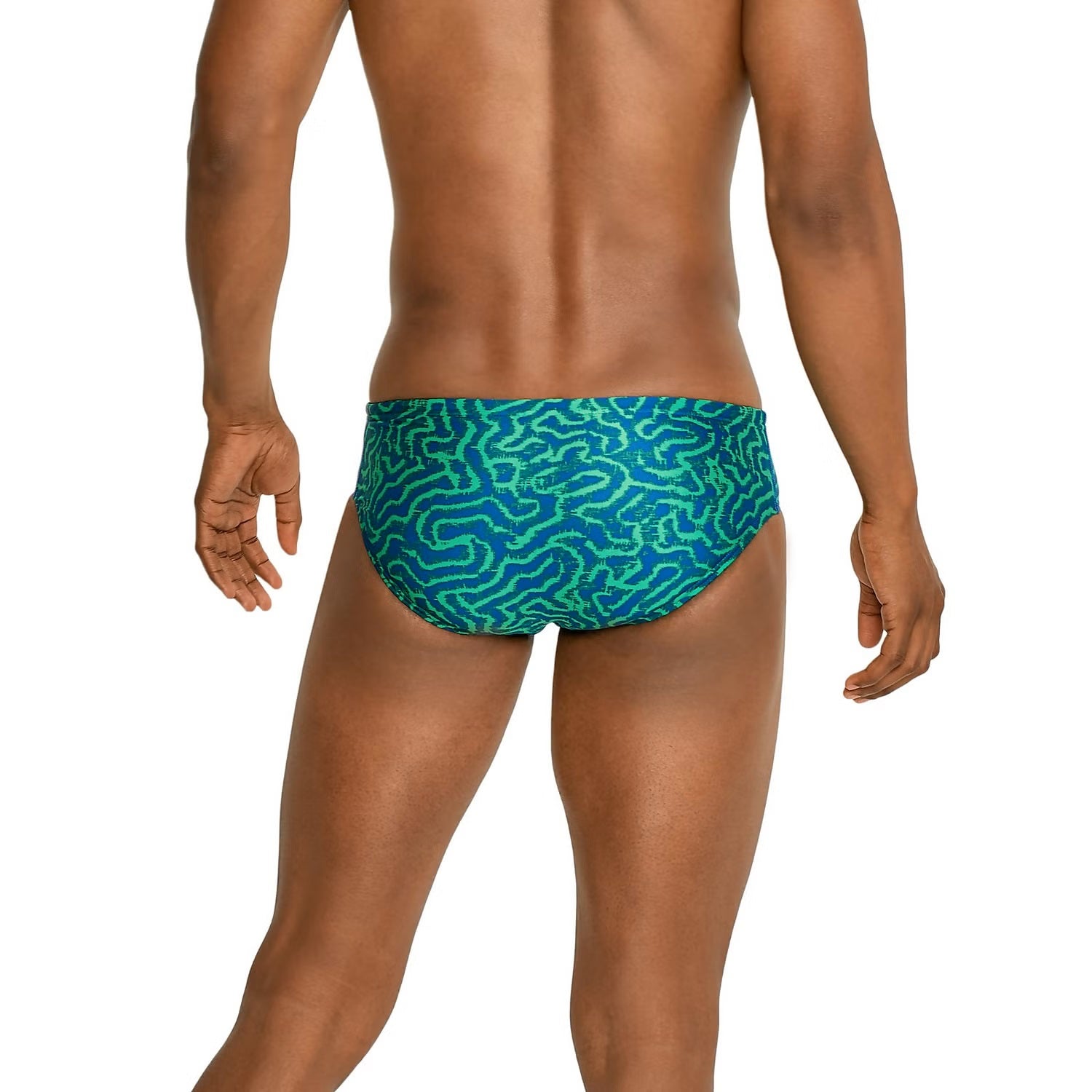 Speedo Race Maze Brief Swimsuit - A blue swimsuit with a maze pattern on it.