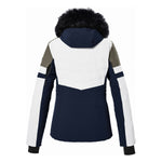Killtec Women's KSW 101 Quilted Jacket - A quilted jacket with a navy blue and white color block design, featuring a fur-lined hood.