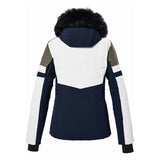 Killtec Women's KSW 101 Quilted Jacket - A quilted jacket with a navy blue and white color block design, featuring a fur-lined hood.
