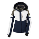 Killtec Women's KSW 101 Quilted Jacket - A quilted jacket with a navy blue and white color block design, featuring a fur-lined hood.