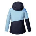 Killtec Girls KSW 331 Insulated Jacket - A light blue and dark blue jacket with a hood, featuring a diagonal stripe pattern on the chest area.