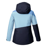 Killtec Girls KSW 331 Insulated Jacket - A light blue and dark blue jacket with a hood, featuring a diagonal stripe pattern on the chest area.