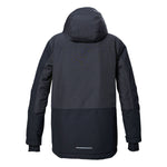 Killtec Junior's KSW 398 Insulated Jacket - A dark gray jacket with a hood, featuring a subtle pattern of thin white stripes on the chest and sleeves.