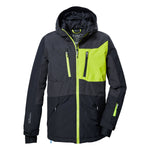Killtec Junior's KSW 398 Insulated Jacket - A black and grey jacket with a neon green zipper on the chest pocket.