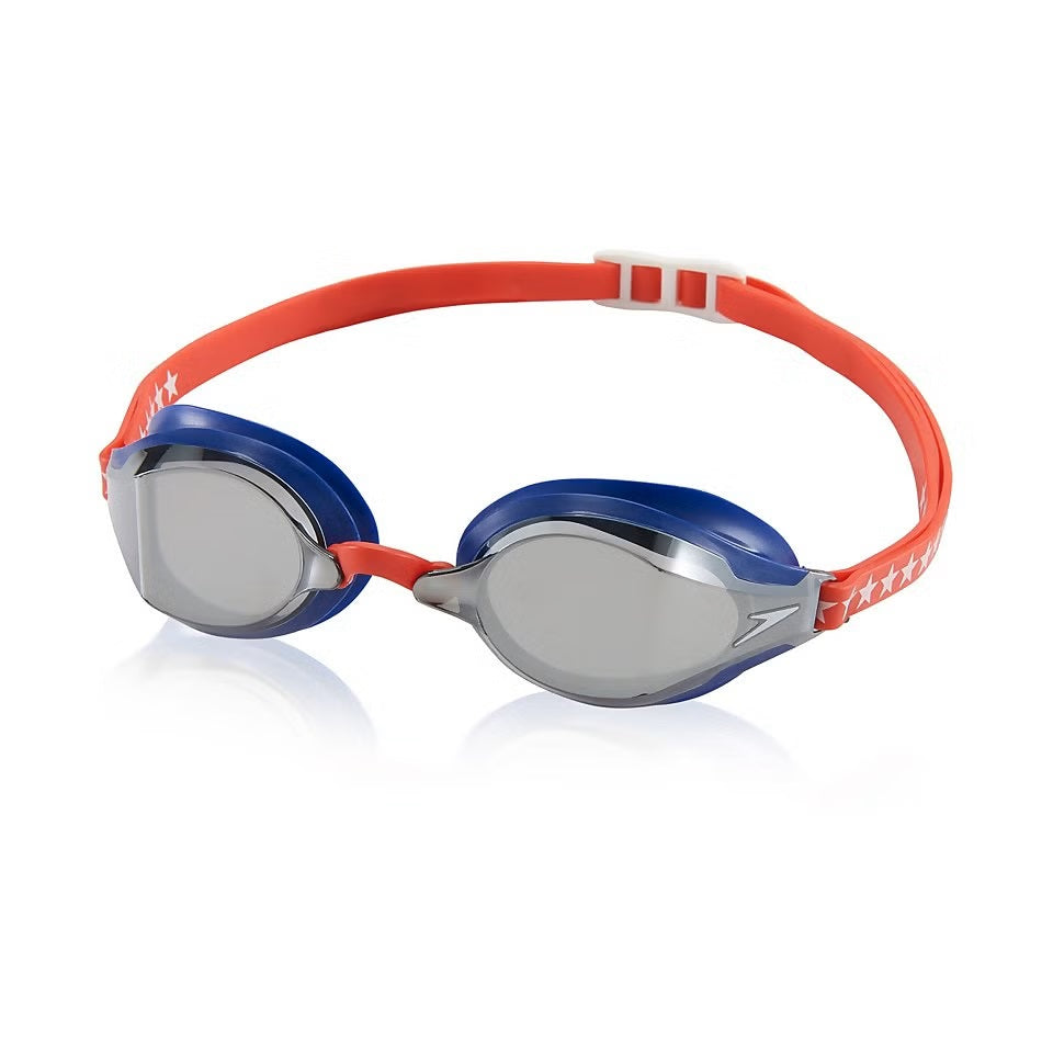 red swimming goggles Speedo Speed Socket 2.0 Mirrored Goggle Cobalt/Steel/Emerald