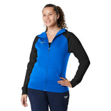 Speedo Female Team Jacket - A royal blue jacket with a black zipper and two zippered pockets on either side.