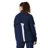 Speedo Women's Edge Warm Up Jacket - A navy blue jacket with a white logo on the left chest and two zippered pockets on either side.