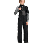 Obermeyer Junior's Enforcer Bib Pant 2025 - Black bib pant with white logo on left leg and adjustable straps at waist.
