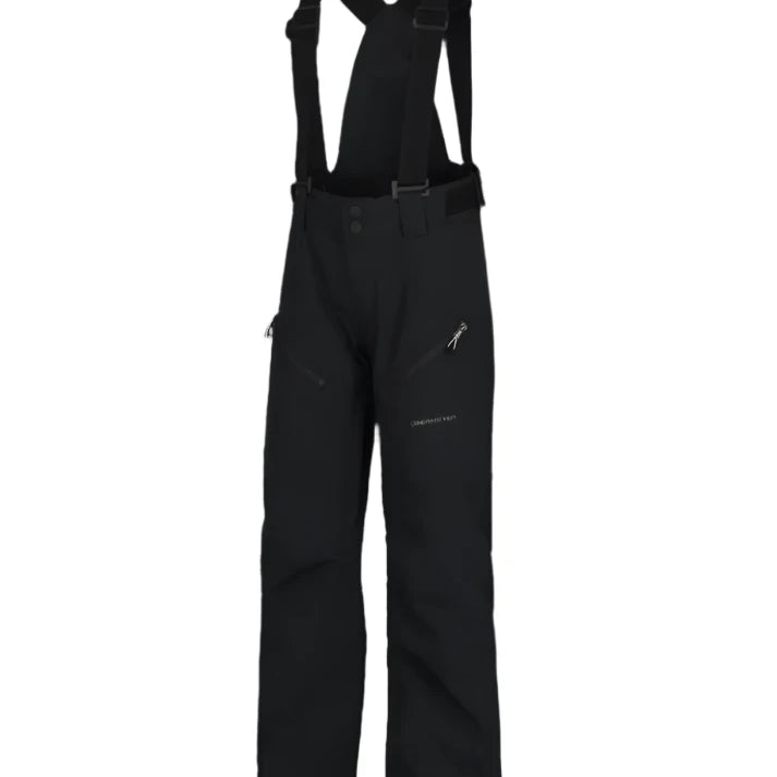 Obermeyer Junior's Enforcer Bib Pant 2025 - Black bib pants with adjustable straps and zippered pockets.