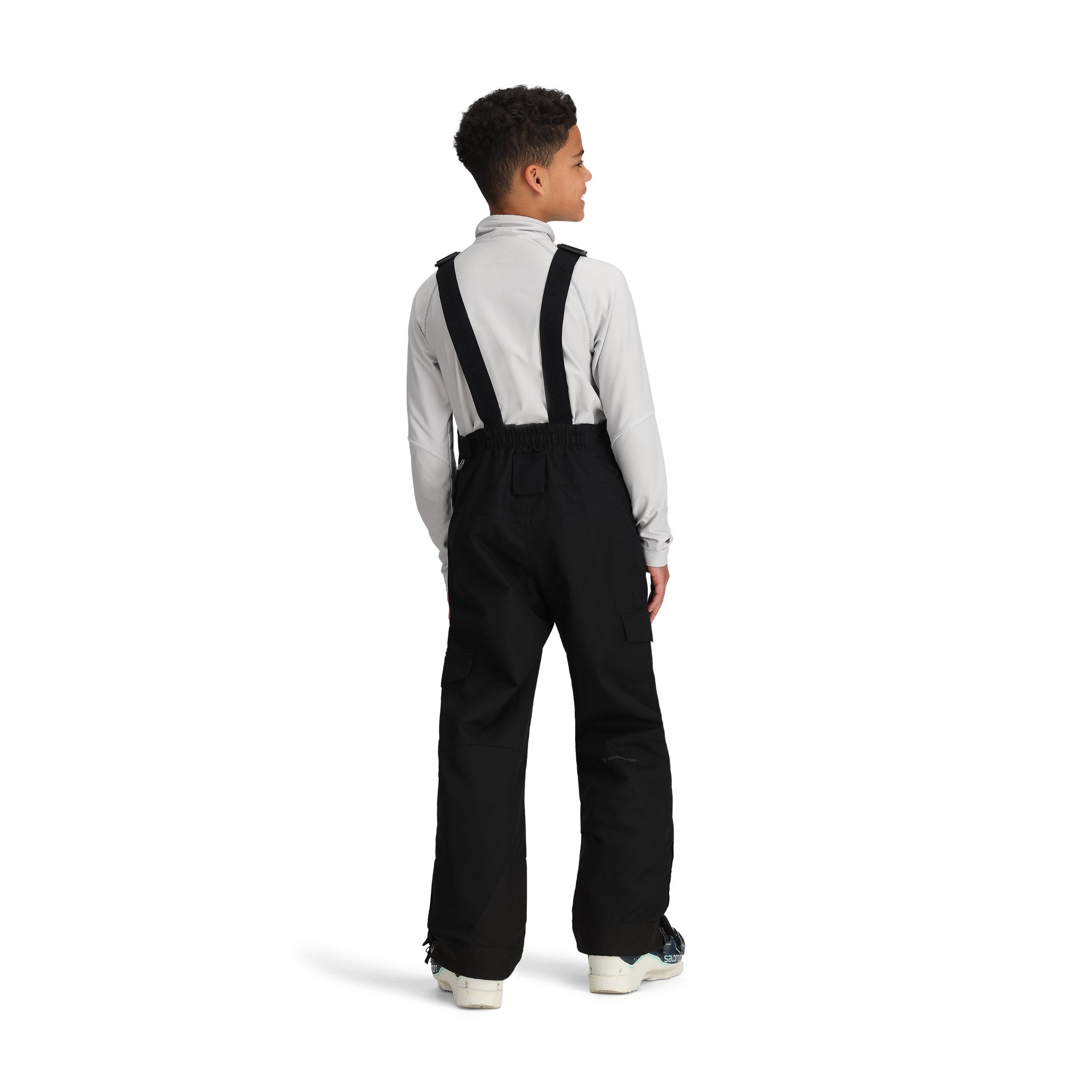 Obermeyer Junior's Carver Bib Pant 2025 - Black bib pants with adjustable straps and a zippered fly.