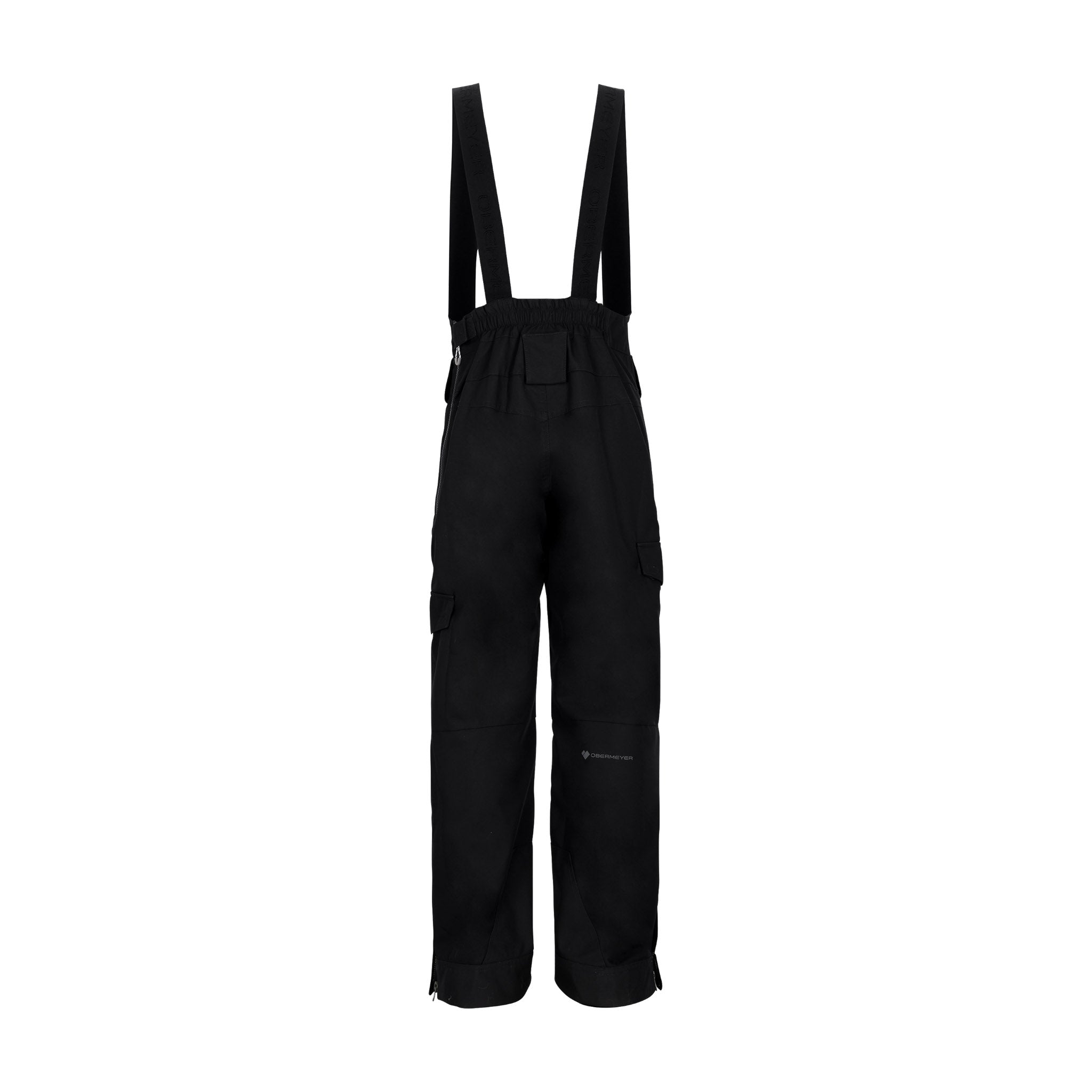 Obermeyer Junior's Carver Bib Pant 2025 - Black bib pants with a white logo on the left leg and adjustable straps at the waist.