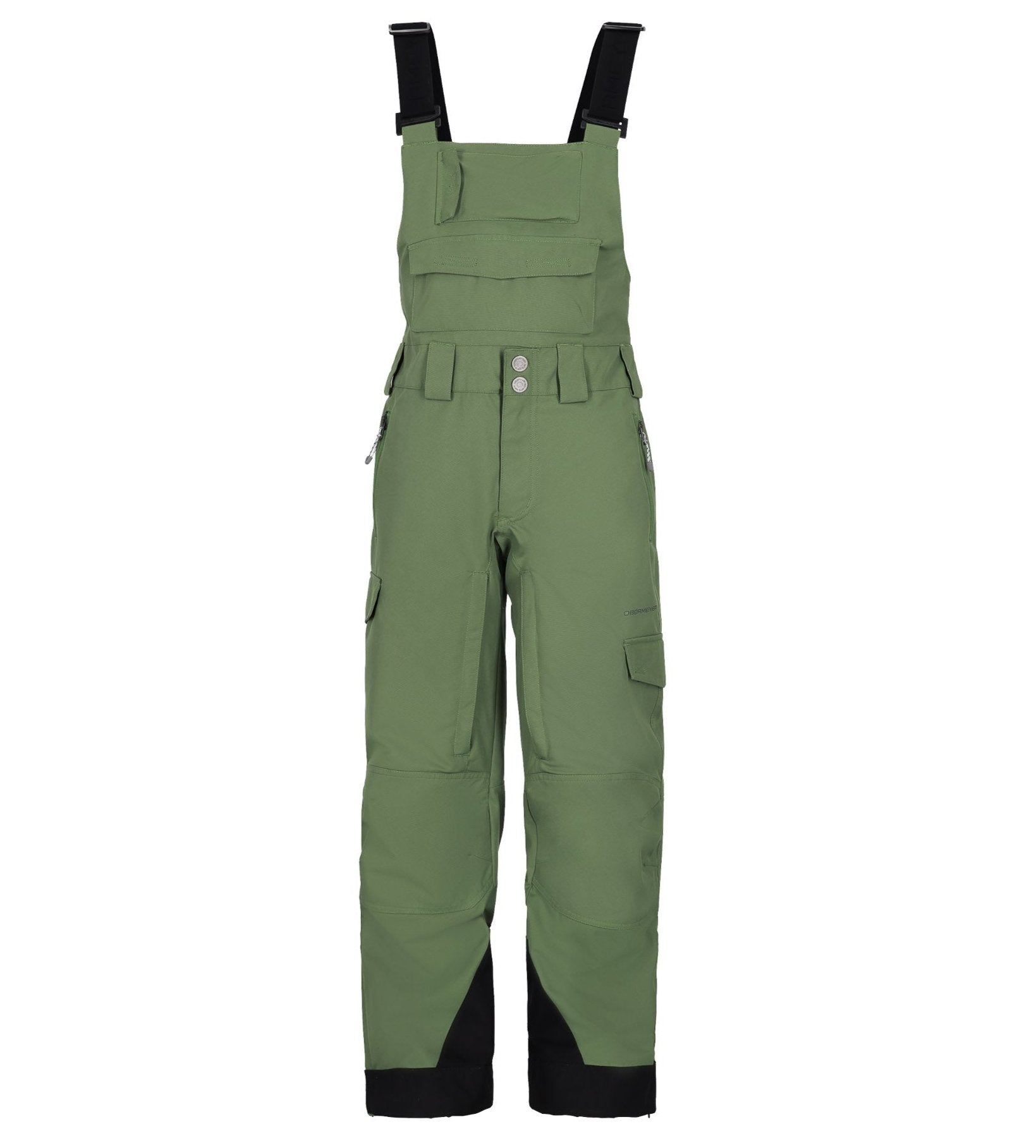 Obermeyer Junior's Carver Bib Pant 2025 - Olive green bib pants with adjustable straps and multiple pockets.