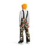 Obermeyer Junior's Carver Bib Pant 2025 - A pair of snow pants with a brown and black camouflage pattern, featuring a bib design and adjustable straps.