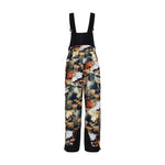 Obermeyer Junior's Carver Bib Pant 2025 - A pair of snow pants with a brown and black camouflage pattern, featuring a bib design with suspenders.