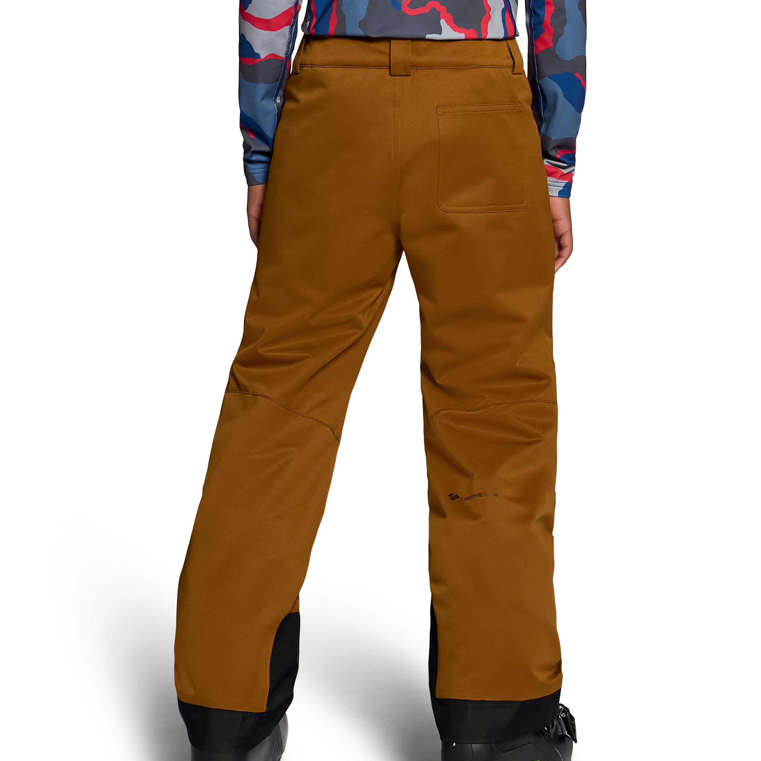 Boys' walnut brown insulated ski trousers with slash pockets and black boot cuffs