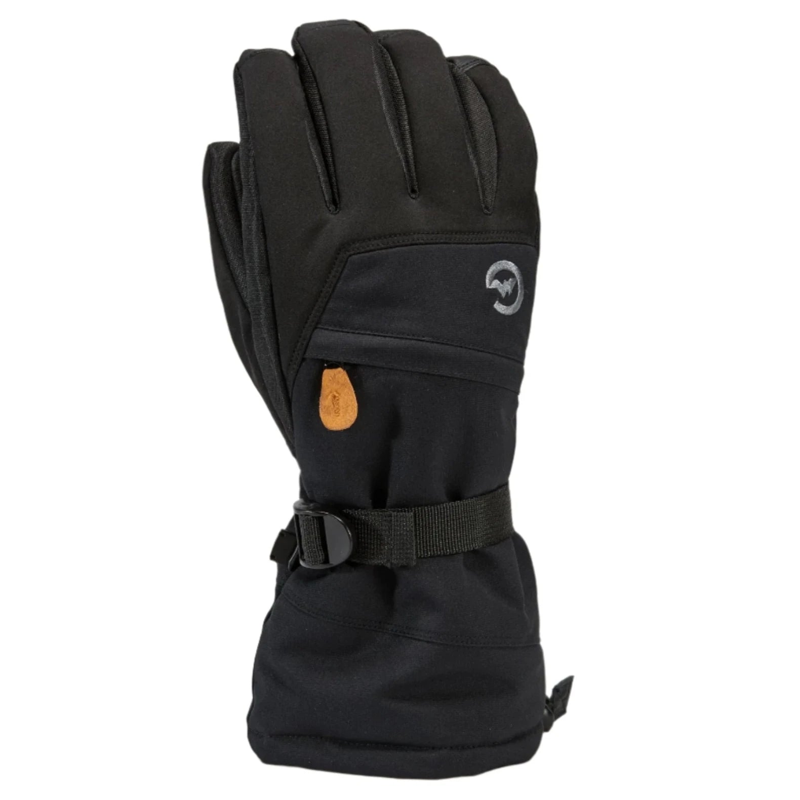 Gordini Stomp Glove - A black glove with a brown leather patch on the wrist and a white logo near the cuff.