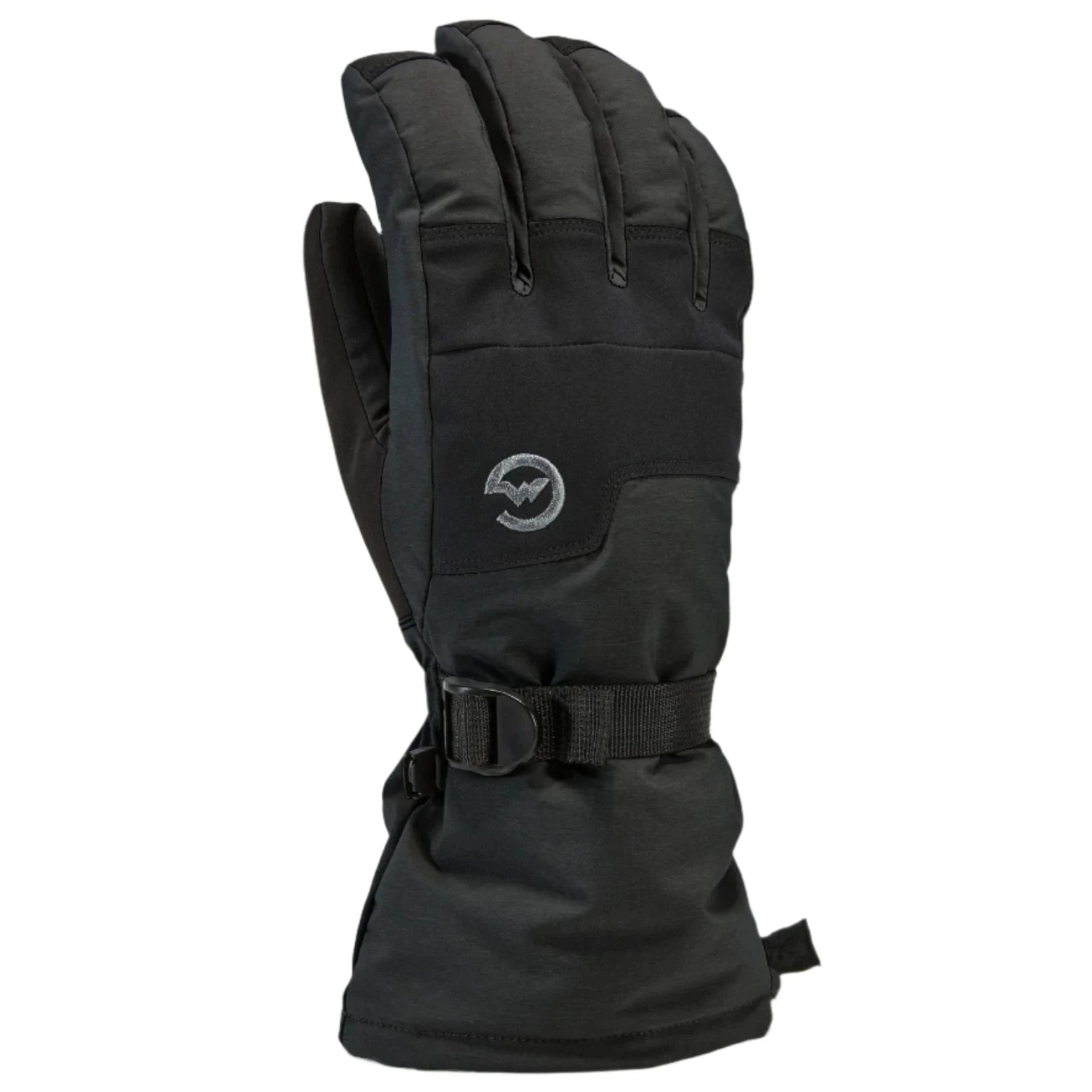 Gordini AquaBloc Down Gauntlet Glove - A black glove with a white logo on the wrist, featuring a down-filled cuff and a strap closure.