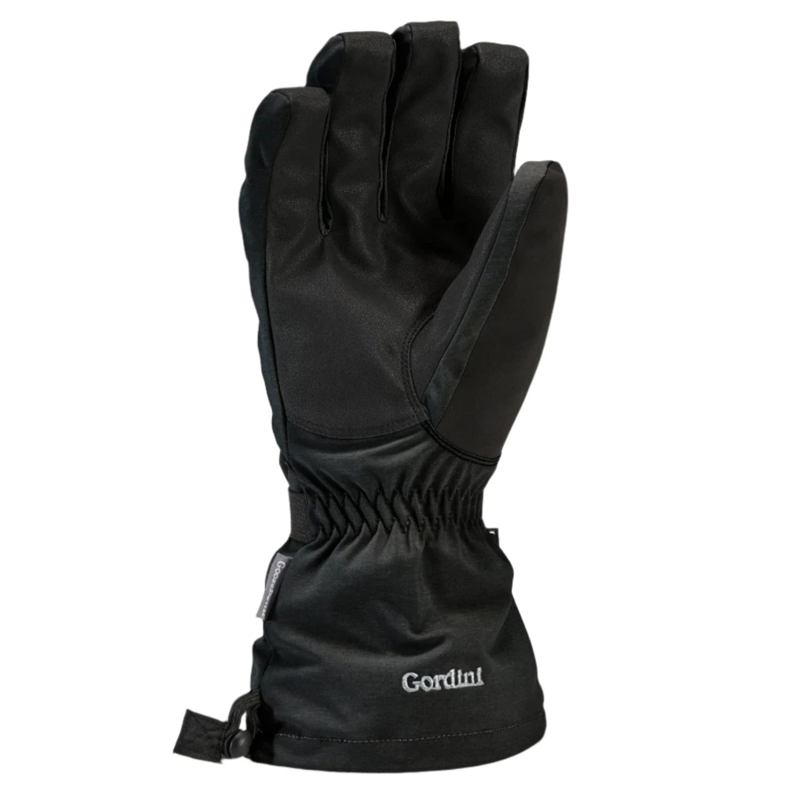 Gordini AquaBloc Down Gauntlet Glove - A black glove with a textured pattern on the palm and fingers, featuring a drawstring at the wrist.