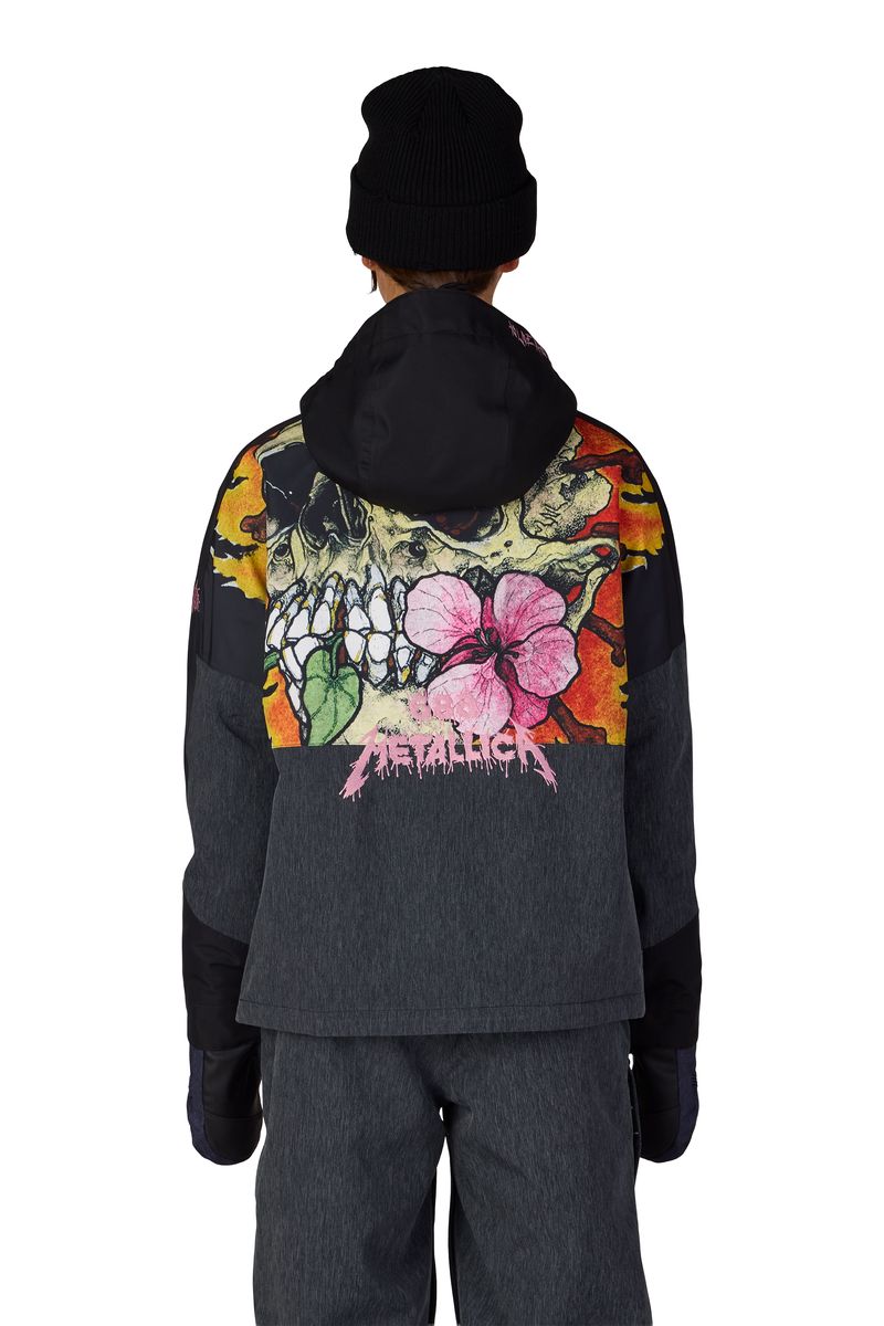 Women's insulated jacket, hooded full-zip with colorful Metallica skull graphic on back