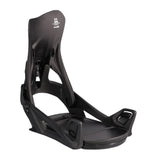 Flux DS Step On Snowboard Binding - A black snowboard binding with a white logo on top and a strap that attaches to the boot.