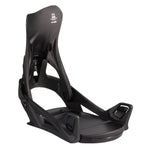 Flux Women's DS Step On Snowboard Binding - A black snowboard binding with a white logo on top and a strap that goes over the foot.