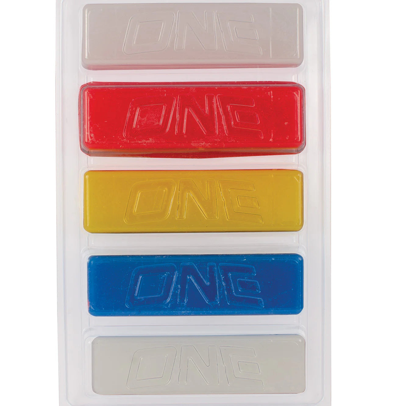 Oneball 4WD 5 Pack Wax 2025 - A set of five rectangular wax bars in different colors, including red, yellow, blue, and gray.