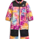 North Face Junior's Freedom Insulated Snow Suit 2025 - A multicolored snowsuit with a tie-dye pattern, featuring shades of pink, blue, yellow, and orange.