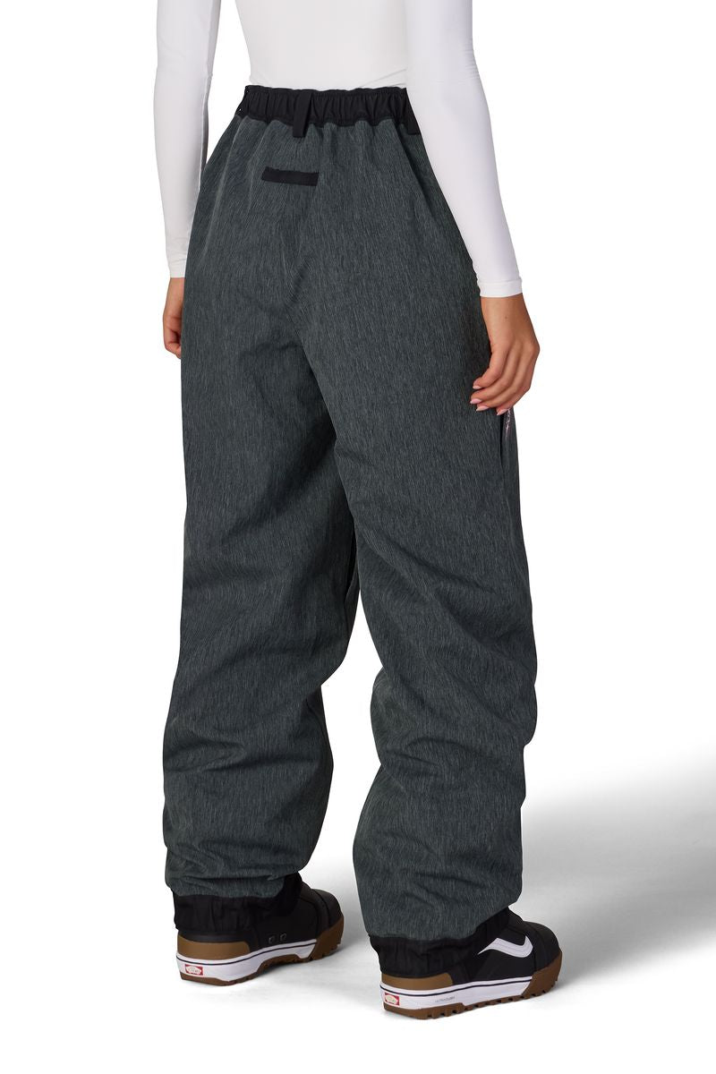 Women's dark gray baggy shell pants with elastic waistband and elastic cuffs