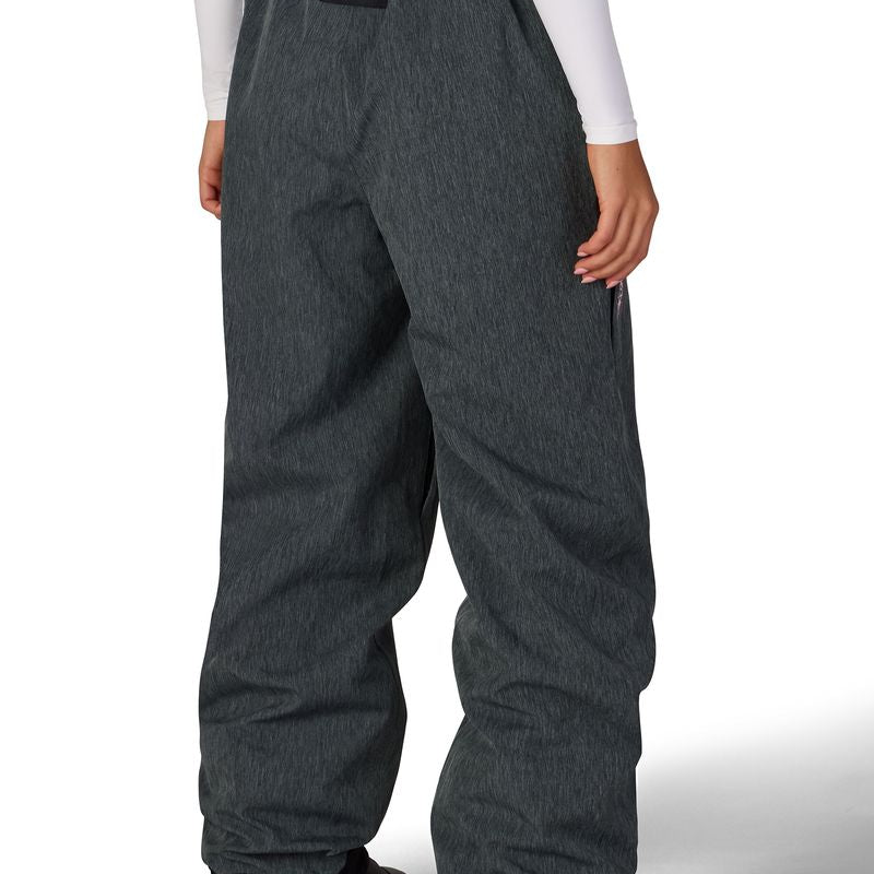 Women's dark gray baggy shell pants with elastic waistband and elastic cuffs