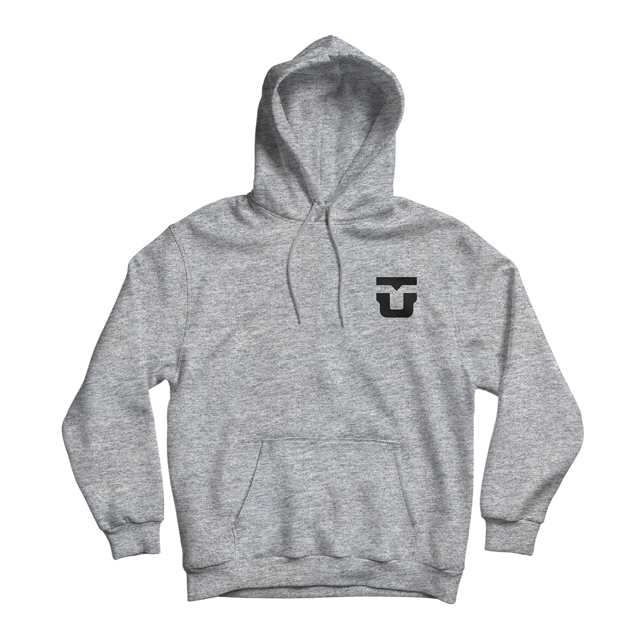Union Team Hoodie 2025 - A heather grey hoodie with a black logo on the left chest featuring a stylized "U" and "T".