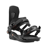Union Women's Trilogy Snowboard Binding 2025 - Black snowboard bindings with rose gold buckles and straps.