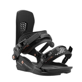 Union Women's Trilogy Snowboard Binding 2025 - Black snowboard bindings with rose gold buckles and straps.