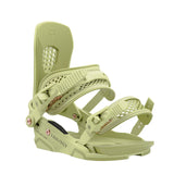 Union Women's Trilogy Snowboard Binding - A light green snowboard binding with a textured strap and a logo on the top of the baseplate.