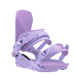 Union Women's Trilogy Snowboard Binding 2025 - A light purple snowboard binding with a textured pattern on the straps and a small logo at the top of the baseplate.