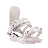 Union Women's Trilogy Snowboard Binding - White snowboard binding with rose gold buckles and a textured strap.