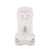 Union Women's Trilogy Snowboard Binding 2025 - A white snowboard binding with a large "U" logo on top and a strap that says "UNION".