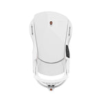 Union Women's Trilogy Snowboard Binding 2025 - A white snowboard binding with a black logo on top and a brown strap buckle.