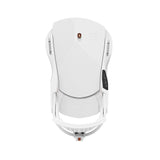 Union Women's Trilogy Snowboard Binding 2025 - A white snowboard binding with a black logo on top and a brown strap buckle.