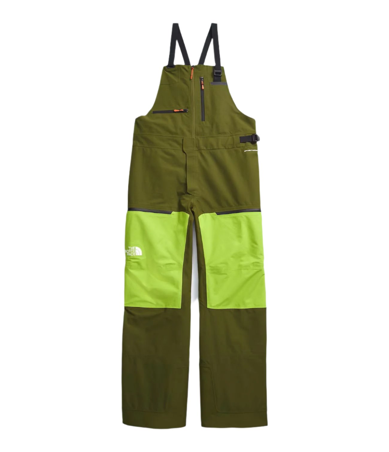 North Face Men's Ceptor Shell Bib - A green bib with a black zipper and adjustable straps on the shoulders.