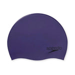 Speedo Solid Silicone Swim Cap - A solid purple swim cap with a smooth, matte finish.