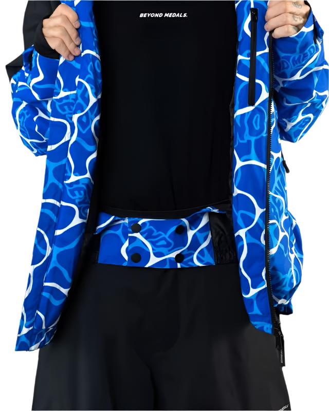 Beyond Medals Fullzip Insulated Jacket 2025 - A blue and white abstract patterned jacket with a black zipper on the front.