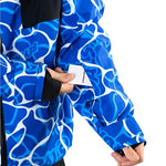 Beyond Medals Fullzip Insulated Jacket 2025 - A blue and white abstract patterned jacket with a black collar and cuffs.
