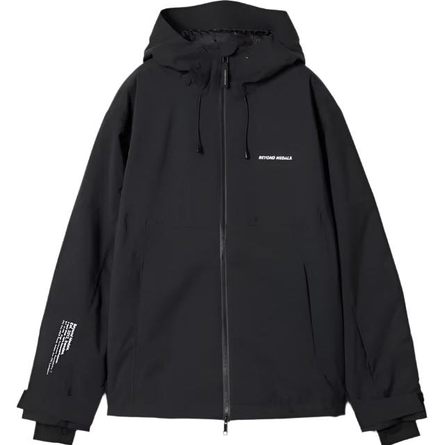 Beyond Medals Fullzip Insulated Jacket 2025 - A black jacket with a hood, featuring white lettering on the chest and sleeve.