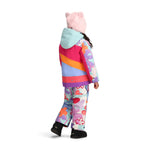 Obermeyer Junior's Carnia Insulated Jacket 2025 - A pastel blue jacket with a hood, featuring a snowflake pattern on the back and a zipper closure.