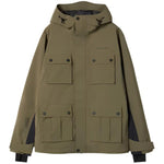 Beyond Medals Cargo Shell 2L Jacket 2025 - A khaki-colored jacket with multiple cargo pockets and a hood, featuring black hardware.