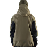 Beyond Medals Cargo Shell 2L Jacket 2025 - A tan and black jacket with a hood, featuring cargo pockets on the front.